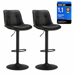 VASAGLE Barhocker 2er Set, Barstühle höhenverstellbar, drehbare Küchenhocker, gesteppter PU-Bezug, mit Rückenlehne und Fußstütze, Esszimmer, Theke, Stahl, tintenschwarz LJB095B01 Tintenschwarz PU Angebot bei HelloDeals