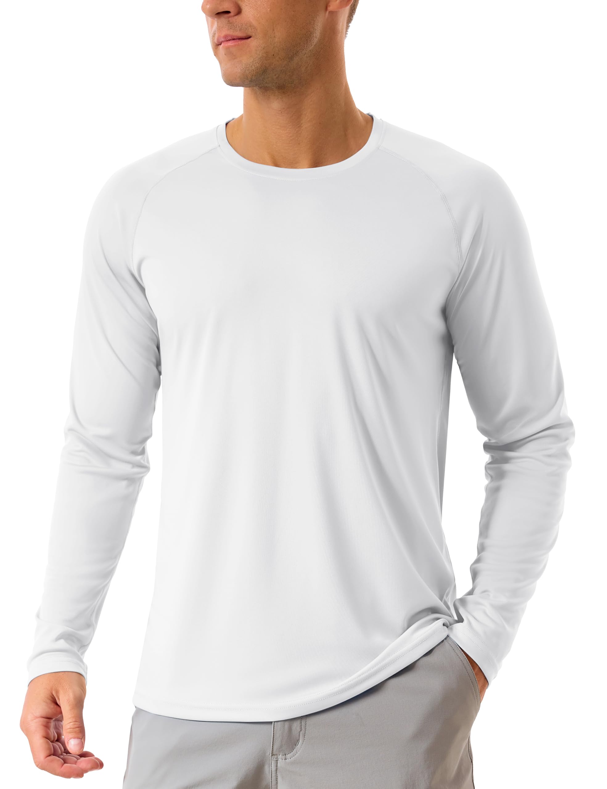 TACVASEN Herren UPF 50+ UV Sonnenschutz Langarmshirt Outdoor Langarm T-Shirt Rashguard L 01-weiß Angebot bei HelloDeals