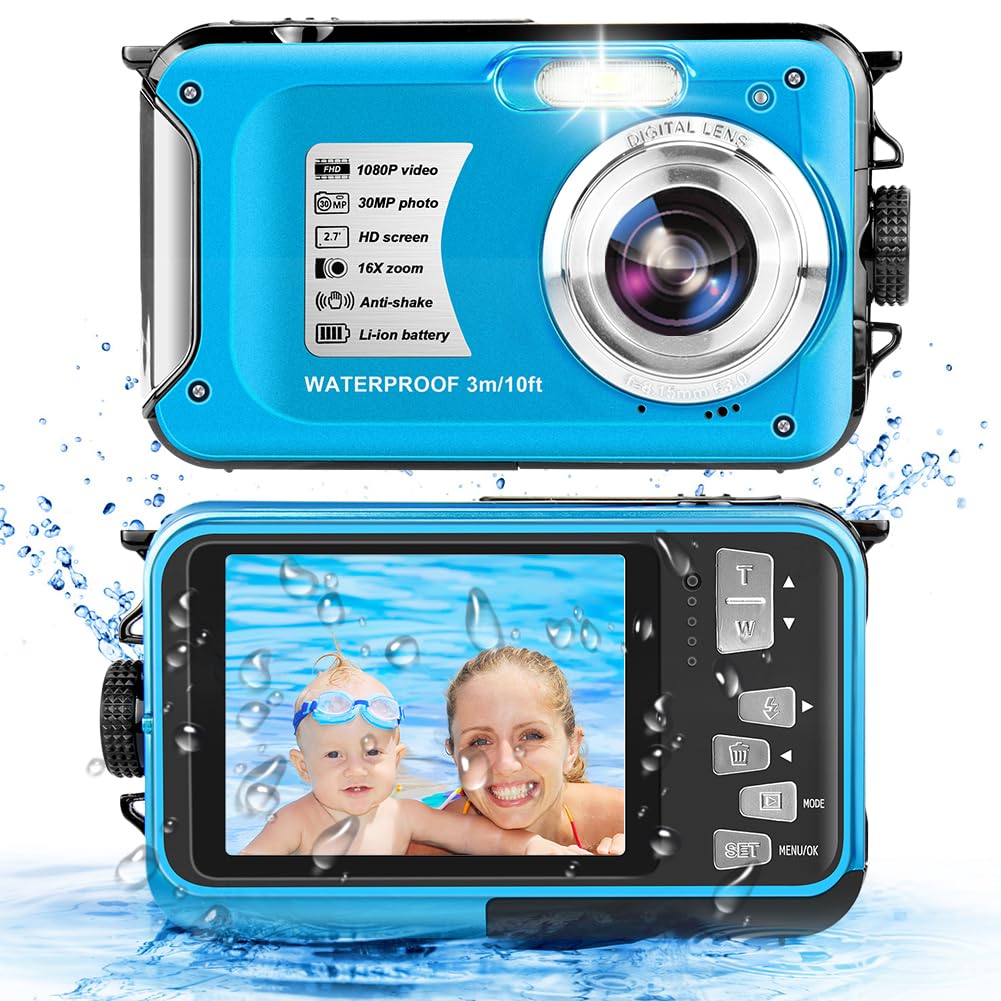 Unterwasserkamera wasserdichte Kamera 10FT 1080P Full HD 30MP Unterwasserkamera 16X Digitalzoom mit Einer 32GB Karte Anti Shake Digitalkamera Blau UP012BU Angebot bei HelloDeals