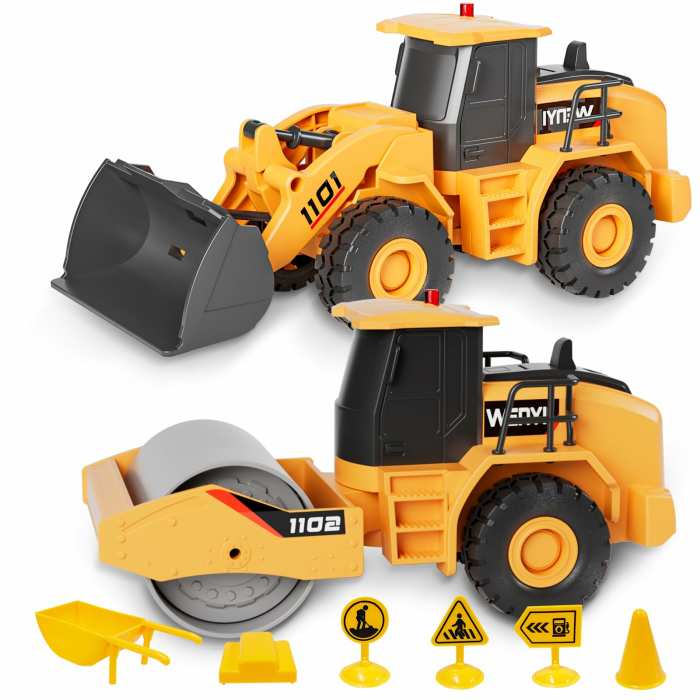 Baustellenfahrzeuge Kinder, 2er-Set Sandspielzeuge mit Musik & Licht, Bulldozer- & Walzen-LKW-Spielzeuge, Geschenk für Jungen & Mädchen Kinder im Alter von 3 4 5 6 7 8 Jahren Angebot bei HelloDeals