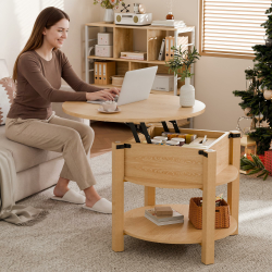 ELUCHANG Couchtisch Rund mit Hebeplatte, Couchtisch Höhenverstellbarer 2 in 1, Beistelltisch Wohnzimmertisch mit Verstecktem Ablagefach Stauraum, Offenem Fach, für Wohnzimmer/Büro, 60x60cm, Eiche 60*60*48cm Eiche Angebot bei HelloDeals