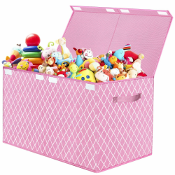 VERONLY Aufbewahrungsbox Spielzeugkiste mit deckel Kinder, Spielzeug Aufbewahrung mit Griffen, Faltbox Korb für Kinderzimmer, Kleidung, Schlafzimmer (Rosa Karo) Angebot bei HelloDeals