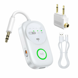 Bluetooth 5.4 Sender-Empfänger 2-in-1, Dual-Stream für 2 AirPods/Kopfhörer, integriertes Mikrofon, 3,5-mm-Audioanschluss – Ideal für Flugzeug, TV, Auto, PC, Heimstereo, kabelloser Audio-Adapter Weiß Angebot bei HelloDeals