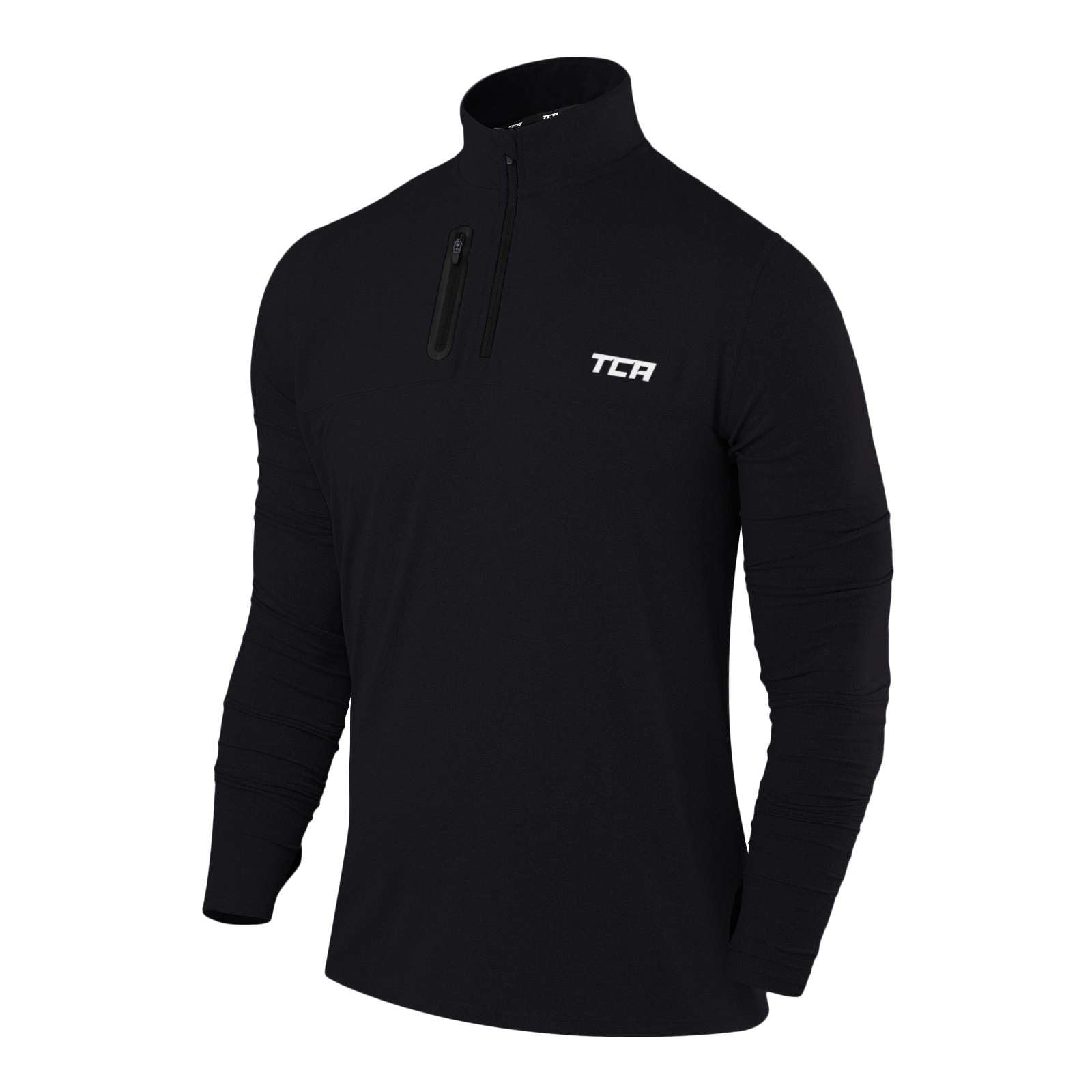 TCA Laufshirt Herren Langarm - Fusion Pro Quickdry Langarmshirt atmungsaktiv - Ski Oberteil Herren - Wandershirt Funktionsshirt mit Reißverschluss - Outdoor Longsleeve Sport Pullover L Schwarz/Schwarz Angebot bei HelloDeals