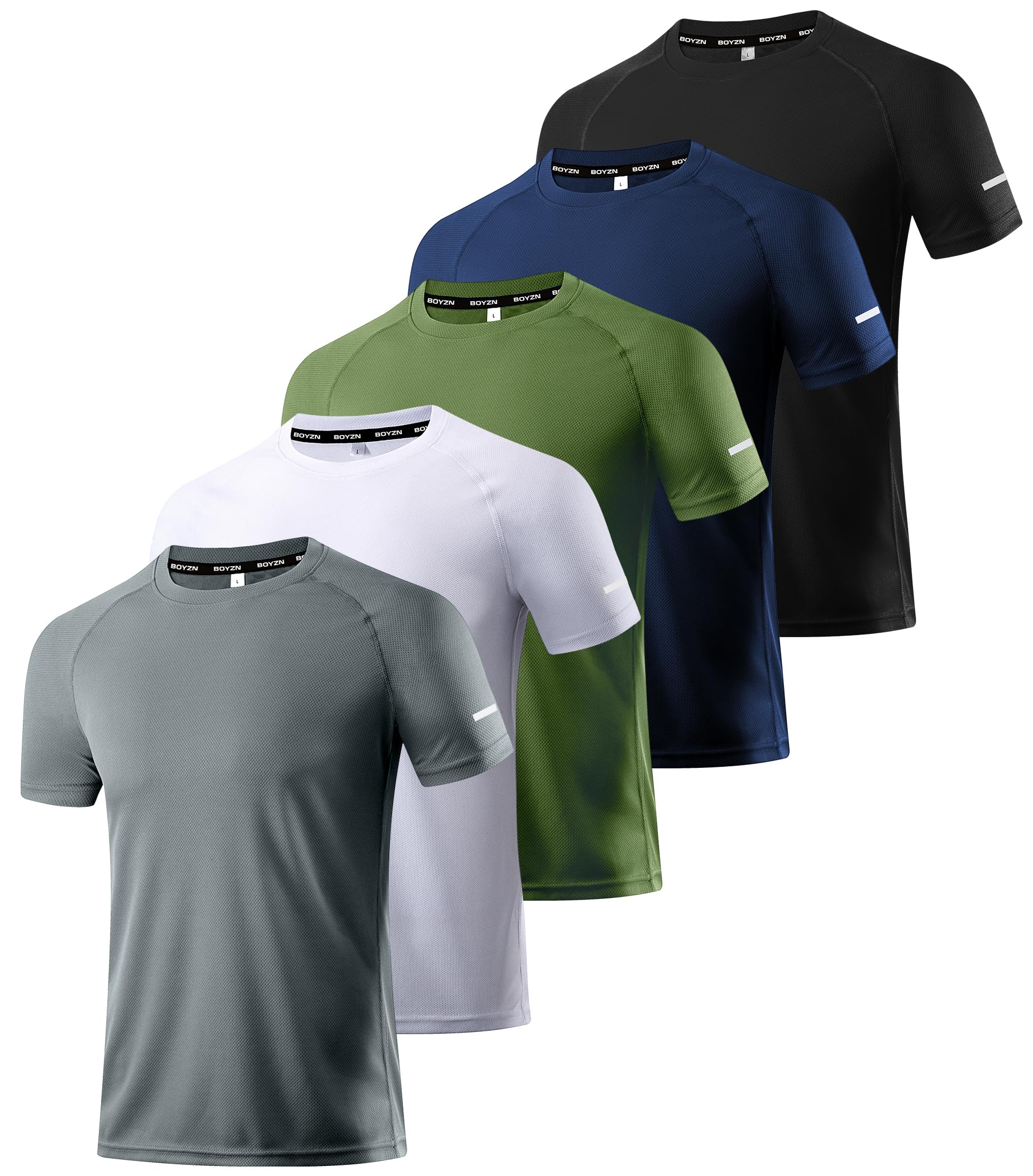 Boyzn 1, 3, 5 or 7er Pack Sport Tshirts Herren Kurzarm T-Shirts Funktionsshirt Laufshirt Schnelltrocknend Atmungsaktive Sport Shirt Sommer Fitnessshirt Trainingsshirt für Running Workout Bodybuilding L 5er-pack-schwarz/Navy/Grün/Weiß/Dunkelgrau Angebot bei HelloDeals