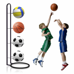 4-Stufiger Ballständer,Stehendes Ballregal,Abnehmbare Basketball Halter,Lagiger Ballständer für Fußball,Basketball,Volleyball,Innenbereich Angebot bei HelloDeals