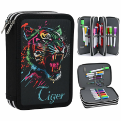 3 Fach Federmäppchen, Große Kapazität Federmappe mit 57 Lagerplätze für Kinder, Schulen, Amateurkünstler und professionelle Künstler(21 * 14.5 * 6cm) Color Tiger Angebot bei HelloDeals