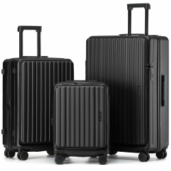 Koffer Expandierbar – Hartschalen-Trolley mit Oberseiten-Öffnung, Kompressionsgurt & extra Stauraum | Strapazierfähig, Kratzfest, leicht (Schwarz, Set) SET (XL+L+M) Schwarz Angebot bei HelloDeals