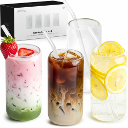 Gläser Set mit Glas Strohhalm [4x 500ml] Cocktailgläser, Trinkgläser Set - Longdrinkgläser - Eiskaffee Gläser - Kaffeegläser - Iced Coffee Glas - Matcha & Kaffee Wassergläser Cocktailgläser 500ml Angebot bei HelloDeals