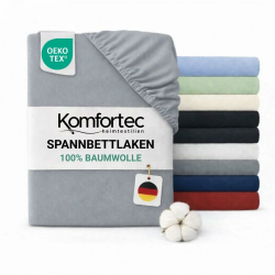 Komfortec Spannbettlaken Jersey 100% Baumwolle – 200x200 cm – 135g/m² – Weich, Atmungsaktiv & Hautfreundlich – Mit Rundumgummi – Oeko-Tex Zertifiziert – Für Boxspring, Topper & Matratzen – Grau Grau 200x200 cm Angebot bei HelloDeals