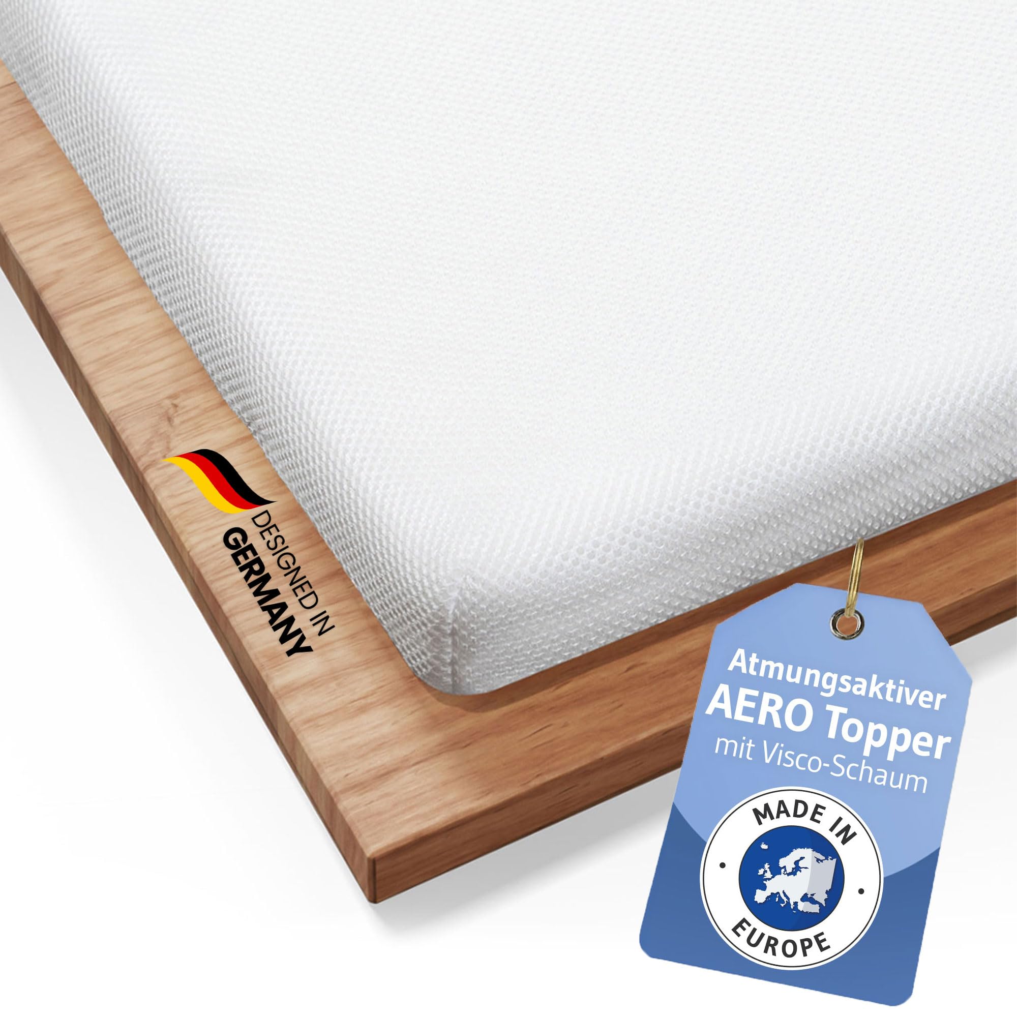 Topper 70x200cm AERO, Oekotex Zertifiziert, Memory Foam Matratzentopper 70x200, Atmungsaktiver Mesh-Bezug, Gummizug für festen Halt, Designed in Germany, Made in Europe, Matratzen-Auflage mit 5 cm 70 x 200 cm Angebot bei HelloDeals