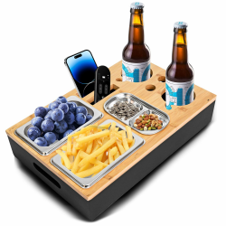 Couchbar Snackbox Schwarz Mit Snackschalen Aus Edelstahl Sofa Tablett Geeignet für Wohnzimmer, Sofa, Garten, Picknickparty (Schwarz) Angebot bei HelloDeals