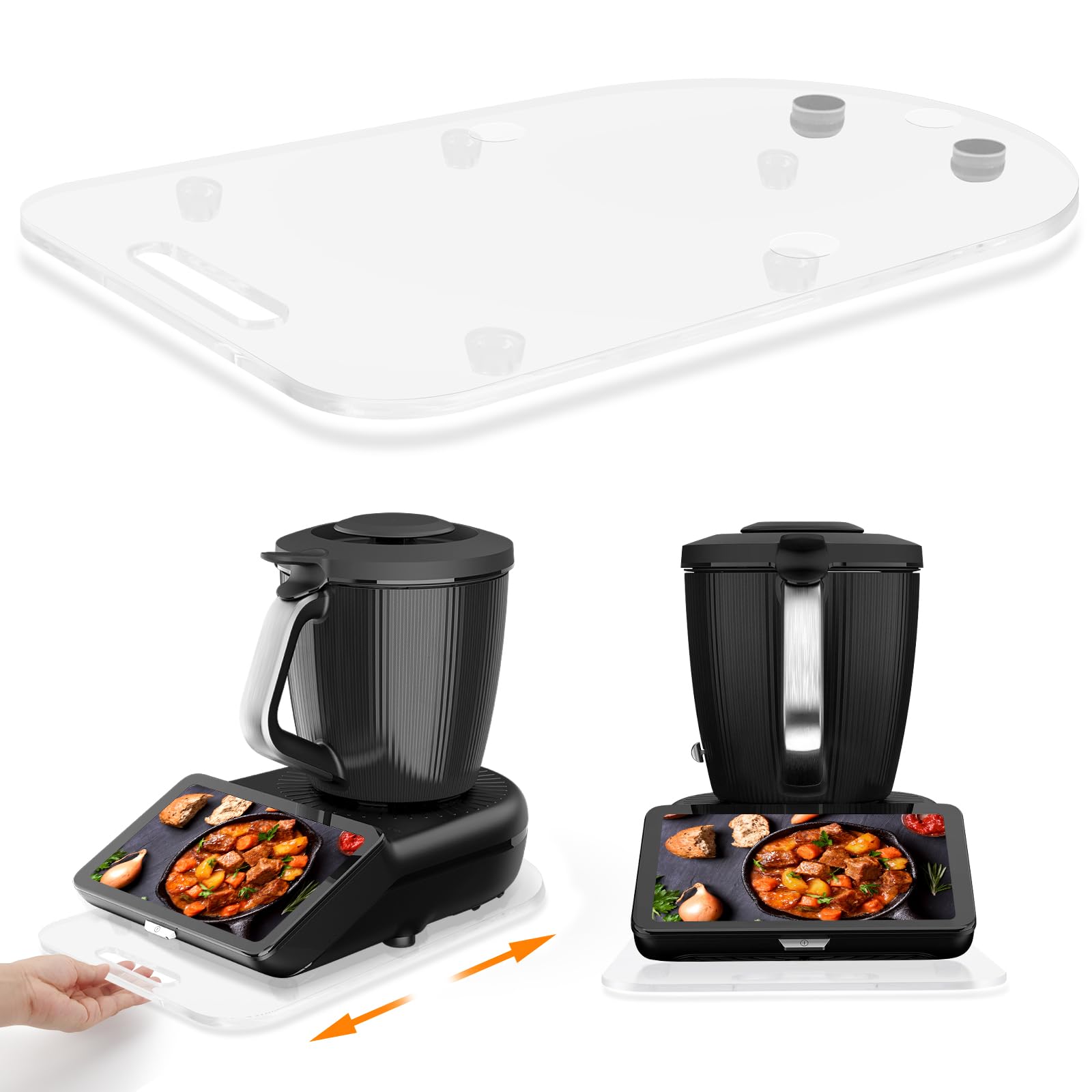 Acryl Gleitbrett für Thermomix TM7 – Mit Einem Griff + Verschiebbar Rutschfest Gummistopfen des Schnelles Bewegen/Sicheren Stand, Die Arbeitsplatte Nicht Zerkratzen - Transparent Mit Einem Griff Transparent Angebot bei HelloDeals