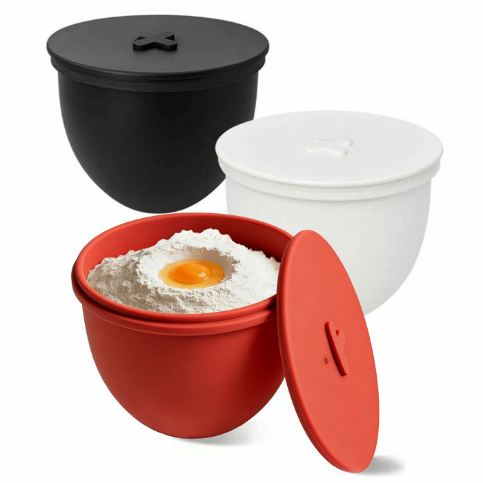Set of 3 Silicone Inserts with Lid - Compatible with Kitchen aid schüssel kitchenaid Rührschüssel Bowl 4.8 L (5 Qt), Dough Bowl Insert, Mixing Bowl with Lid, Bowl Insert (Liner) Rot + Schwarz + Weiß Angebot bei HelloDeals