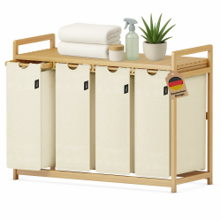 198L Wäschekorb 4 fächer mit Einzelschicht-Regal – Robustes Bambusmaterial, Verdickte Struktur, Moderner Wäschesammler für Bad, Schlafzimmer & Waschküche Laundry Basket 102.8x41.3x77.5CM Beige Beige0621 Angebot bei HelloDeals