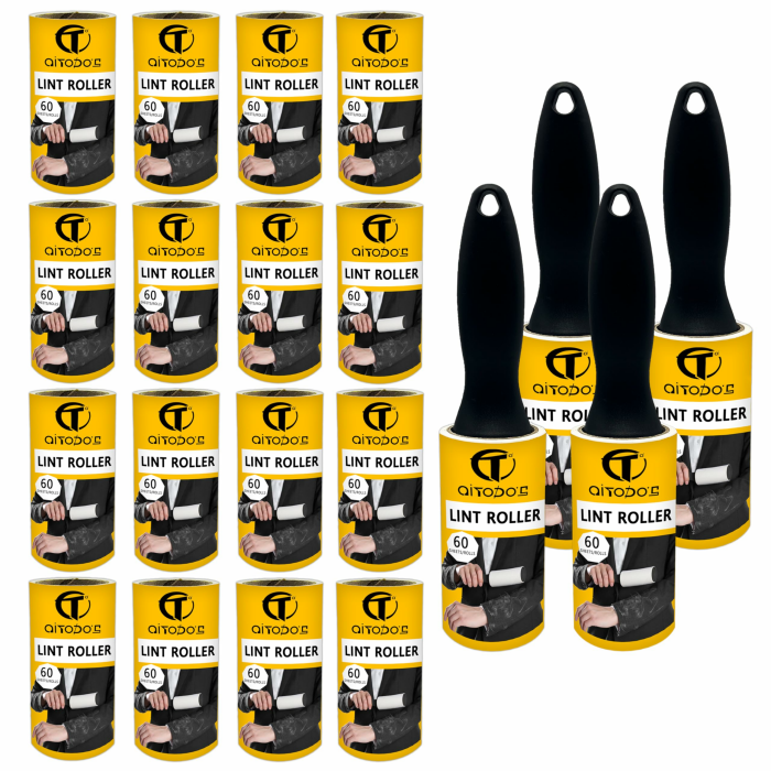 AiTodos 1200 Blatt Fusselrolle, 20 Rollen + 4 Griffe zum Entfernen von Kleidung, Sofas, Katzenhaaren, Hundehaaren und Teppichen (60 Blatt/Rolle) Angebot bei HelloDeals