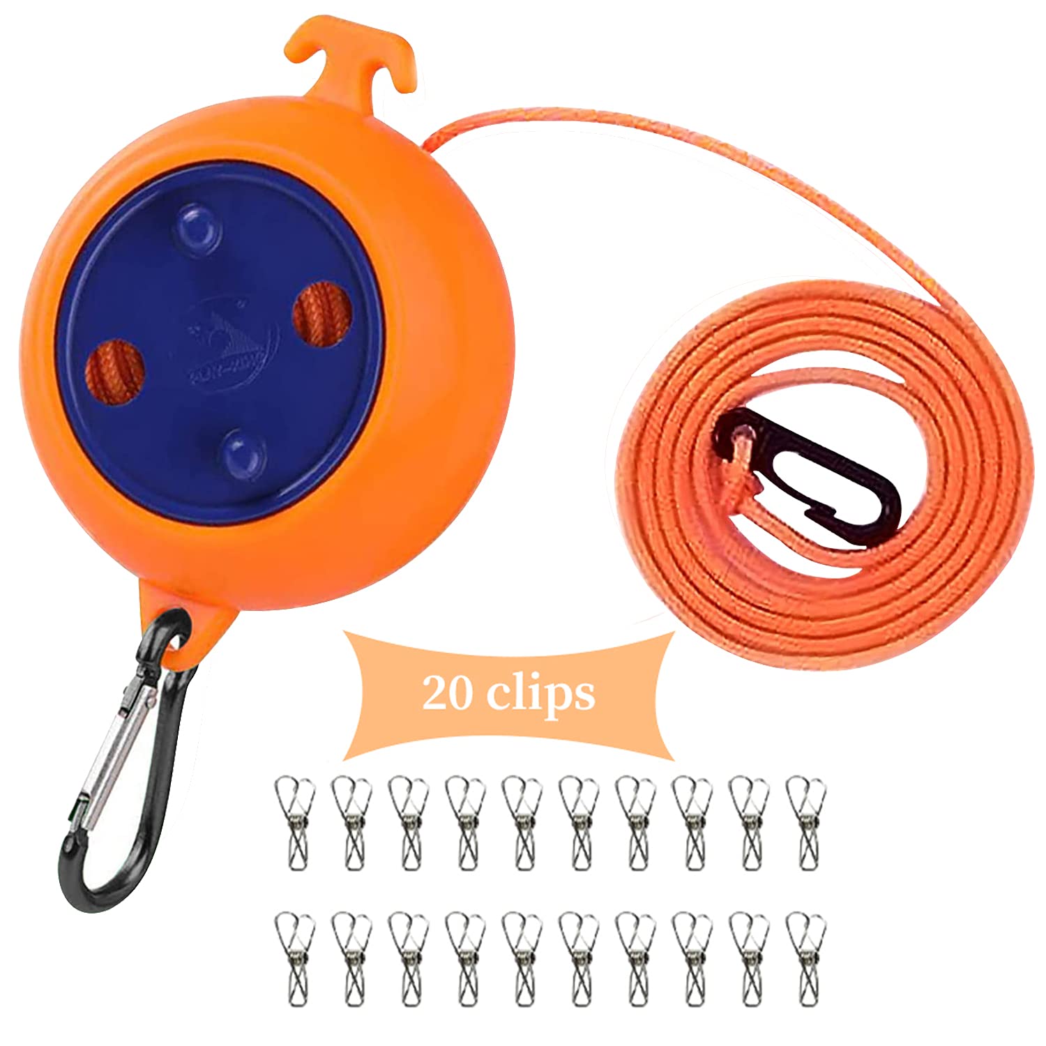 Wäscheleine Ausziehbar, Tragbare 10M Wäscheleine Camping Zubehör, Einziehbare Reisewäscheleine Camping Gadget für Hotelausflüge, Garten, Outdoor/Innenbereich mit 20 winddichten Wäscheklammern Gelb Angebot bei HelloDeals