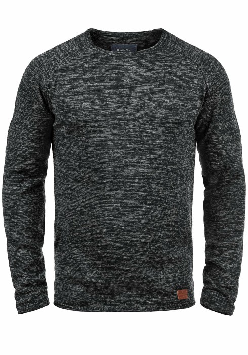 Blend BHDan Herren Strickpullover Feinstrick Pullover mit Rundhalsausschnitt Baumwollmischung Label-Patch Regular fit Black (70155) S Angebot bei HelloDeals