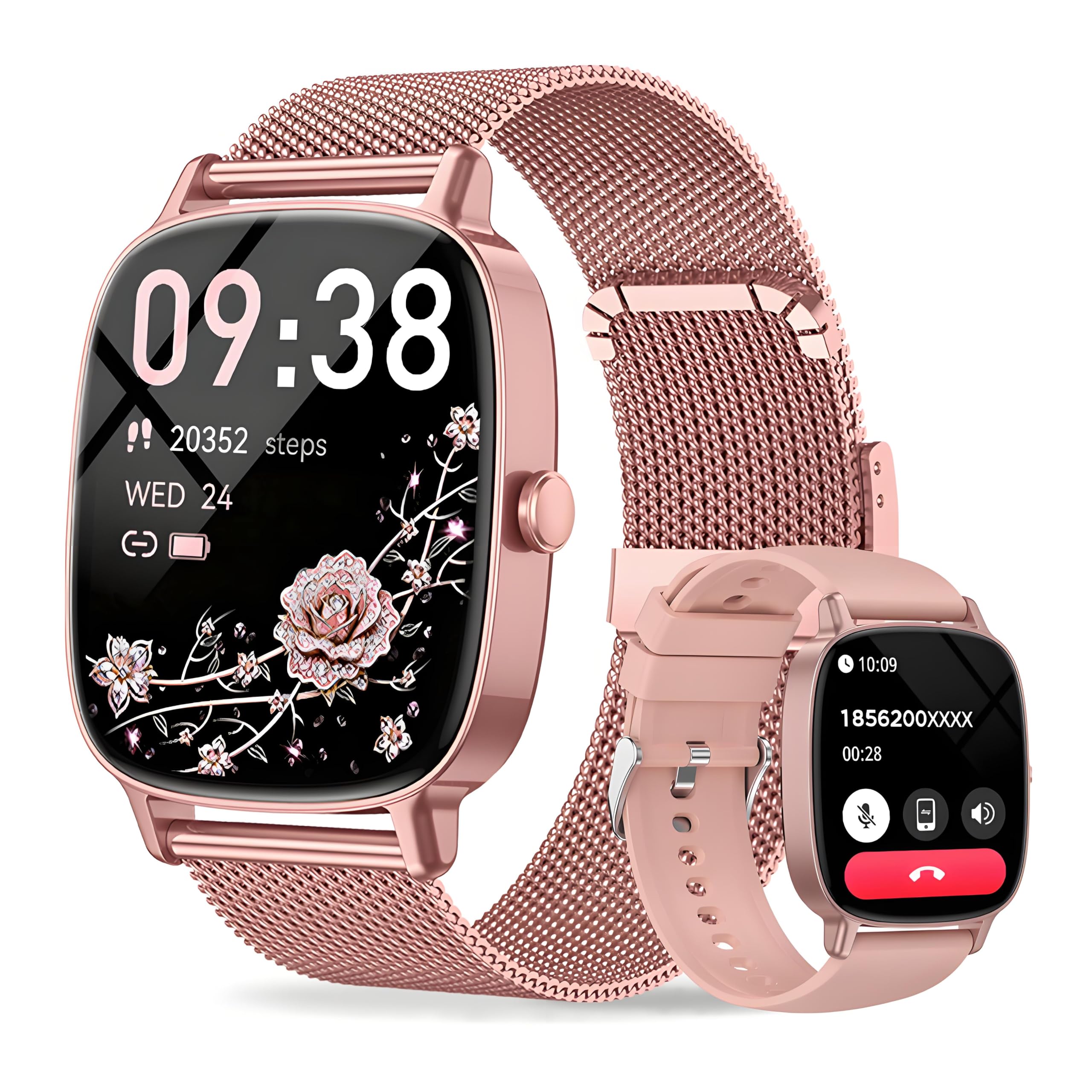 coioc Smartwatch Damen (2 Armbändern), 1.85 Zoll HD Fitnessuhr mit Telefonfunktion, 120+ Sportmodi, Herzfrequenz & Schrittzähler, IP68 Wasserdicht, kompatibel mit iOS & Android, rosa-pink Angebot bei HelloDeals