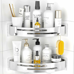 PNNP Duschablage Ohne Bohren Ecke: Duschrega Edelstahl 2 Stück Duschkorb Selbstklebend Mit 2 Haken Badezimmer Regal für dusche aufbewahrung Shampoo und Duschgel (Silber) Silber - 2 Stück Angebot bei HelloDeals