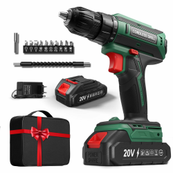 Akkuschrauber mit 2000mAh Akku, 20V Akku Bohrschrauber Set 42Nm Max, 2-Gang Akku-Bohrmaschine, Kompatibel mit Makita Akku, 25+1 Drehmomentstufen, 10mm Bohrfutter, LED-Licht, Für Reparatur und DIY Grün Angebot bei HelloDeals