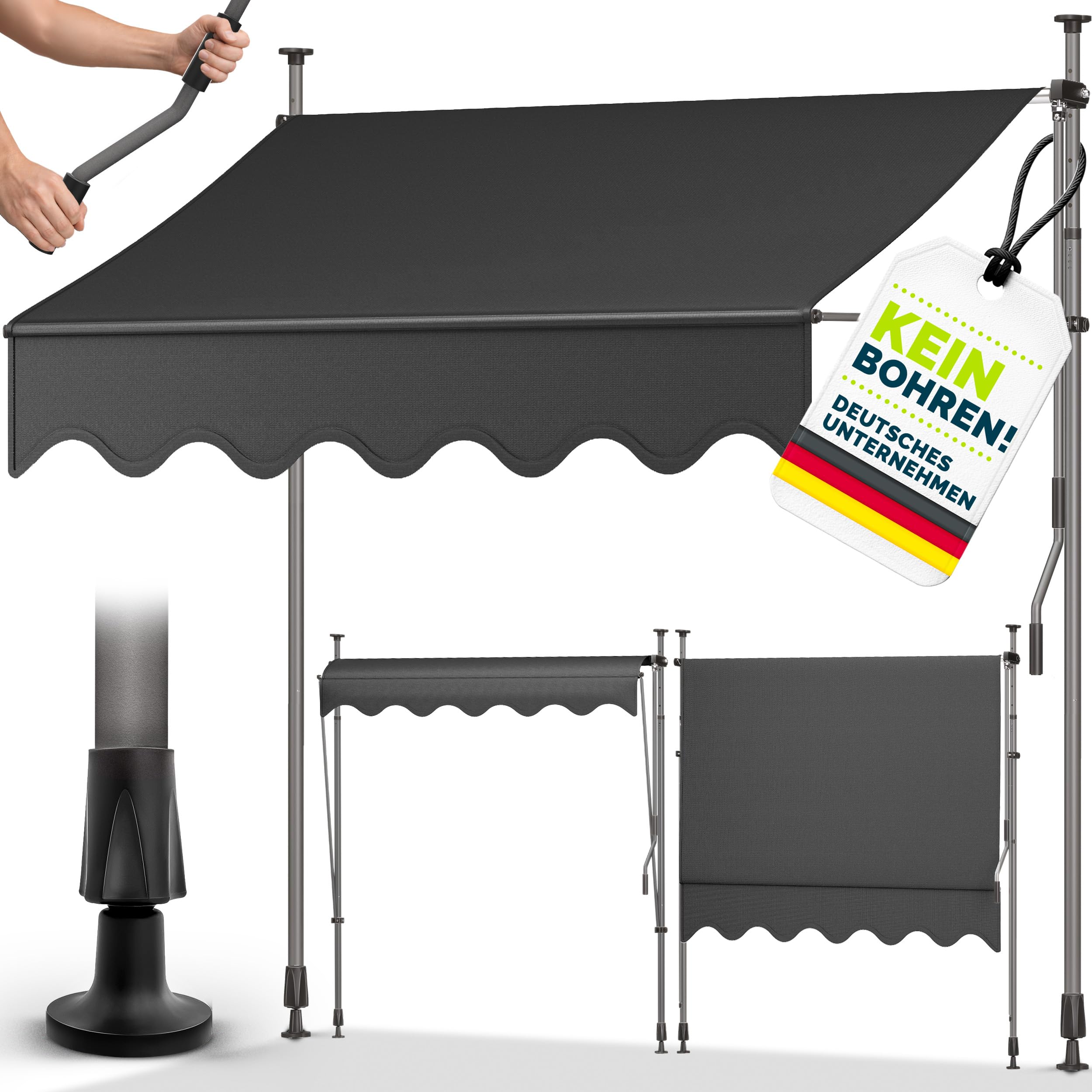 tillvex Klemmmarkise mit Handkurbel Balkon | Balkonmarkise ohne Bohren | Markise UV-beständig & höhenverstellbar | Sonnenschutz Terrasse & Garten wasserdicht (Anthrazit, 250cm) 250cm Anthrazit Angebot bei HelloDeals