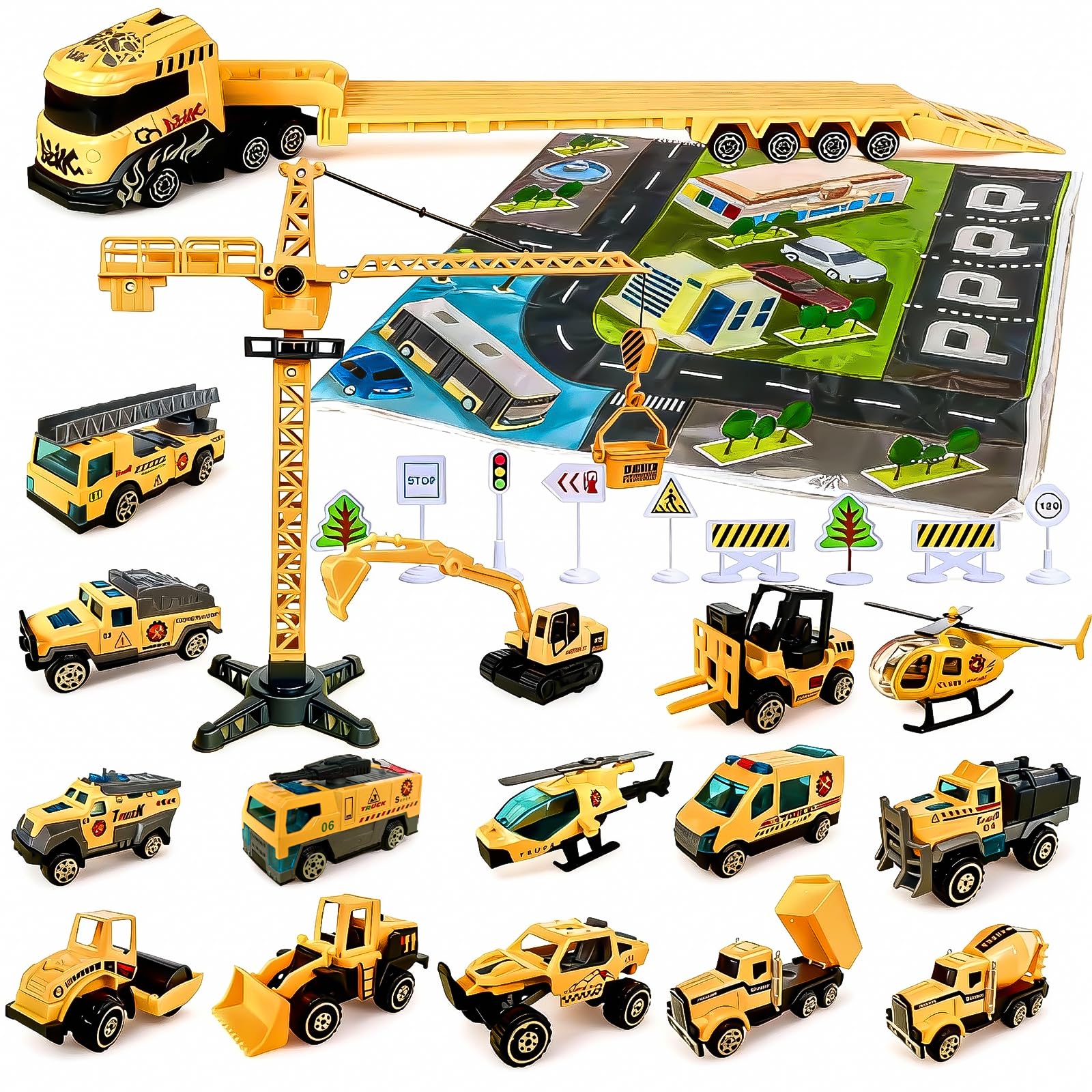 Baustellenfahrzeuge Kinder, Cars Spielzeug 24 Stück Kinderspielzeug ab 3 4 5 6 Jahre Junge, Fahrzeuge Baustelle Spielzeug, Weihnachtsgeschenke, Geburtstaggeschenk für Jugen Mädchen Angebot bei HelloDeals