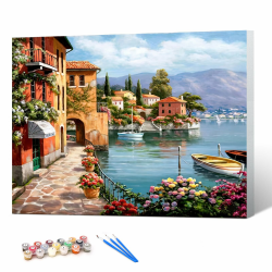 gelrovaled Malen Nach Zahlen Erwachsene, Handgemalt Ölgemälde Kit für Anfänger und Erwachsene Mit 3-Pinseln und Acrylfarbe, 30X40CM, mit Rahmen (Seatownframed) Lake Sea Town Framed Angebot bei HelloDeals