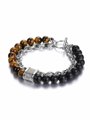 Herren Armband Edelstahl Perlenarmband mit Heilsteine 8mm Tigerauge Obsidian Hämatit Achat Steine Armbänder doppelte Armkette Charm Schmuck Spirituelle Geschenke für Männer Tigerauge+Matte Schwarz Achat Angebot bei HelloDeals