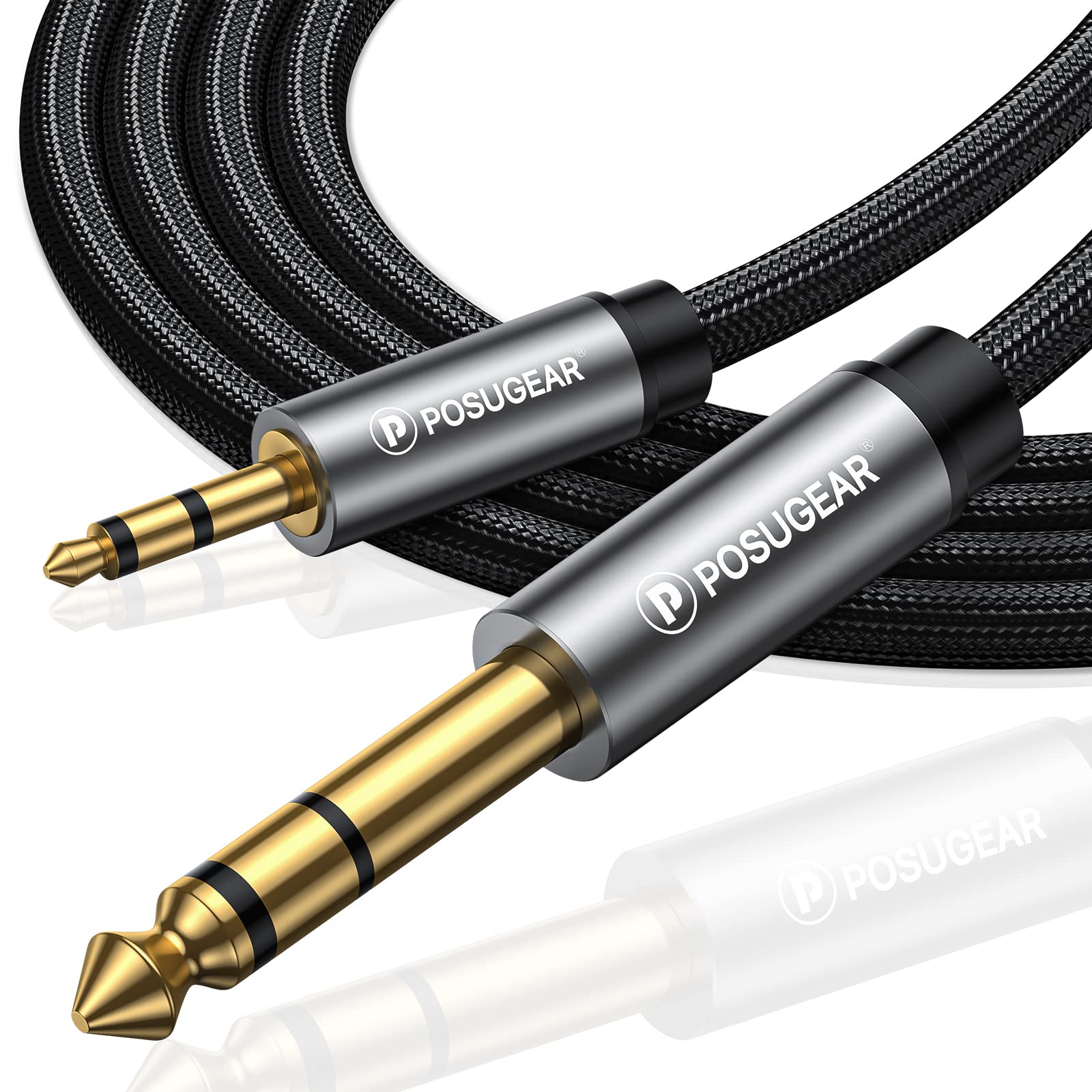 POSUGEAR 3.5mm Klinke auf 6.35mm Klinke Kabel 1M, Nylon Geflochten 6.35mm Klinkenstecker auf 3.5mm Aux Audio Stereo Kabel Stereo Kompatibel mit iPod, Laptop, Heimkino Gitarre Lautsprecher (Grau) Angebot bei HelloDeals