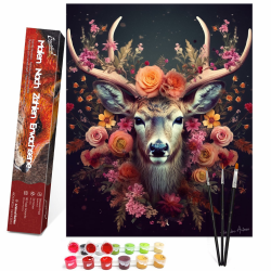 Bougimal Malen Nach Zahlen Erwachsene Tiere Ohen Rahmen inklusive Pinsel und Acrylfarben - 40 x 50 cm, Blume und Hirsch 1 Blume und Hirsch 1 Ohne Rahmen Angebot bei HelloDeals