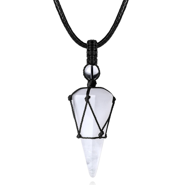 XIANNVXI Kristalle Kette Herren Sechseckiger Kristall Anhänger Kette Polierte Edelsteine Einstellbare Schwarzes Lederseil Reiki Heilung Steine Halskette Damen Schmuck A-Klarer Quarz Angebot bei HelloDeals