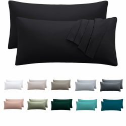 Kissenbezug 40 x 80 2er Set - kopfkissenbezug 40x80 cm Schwarz, 100% Mikrofaser kissenbezüge mit Reißverschluss, Weich und Bügelfrei 40 x 80 cm Schwarz Angebot bei HelloDeals