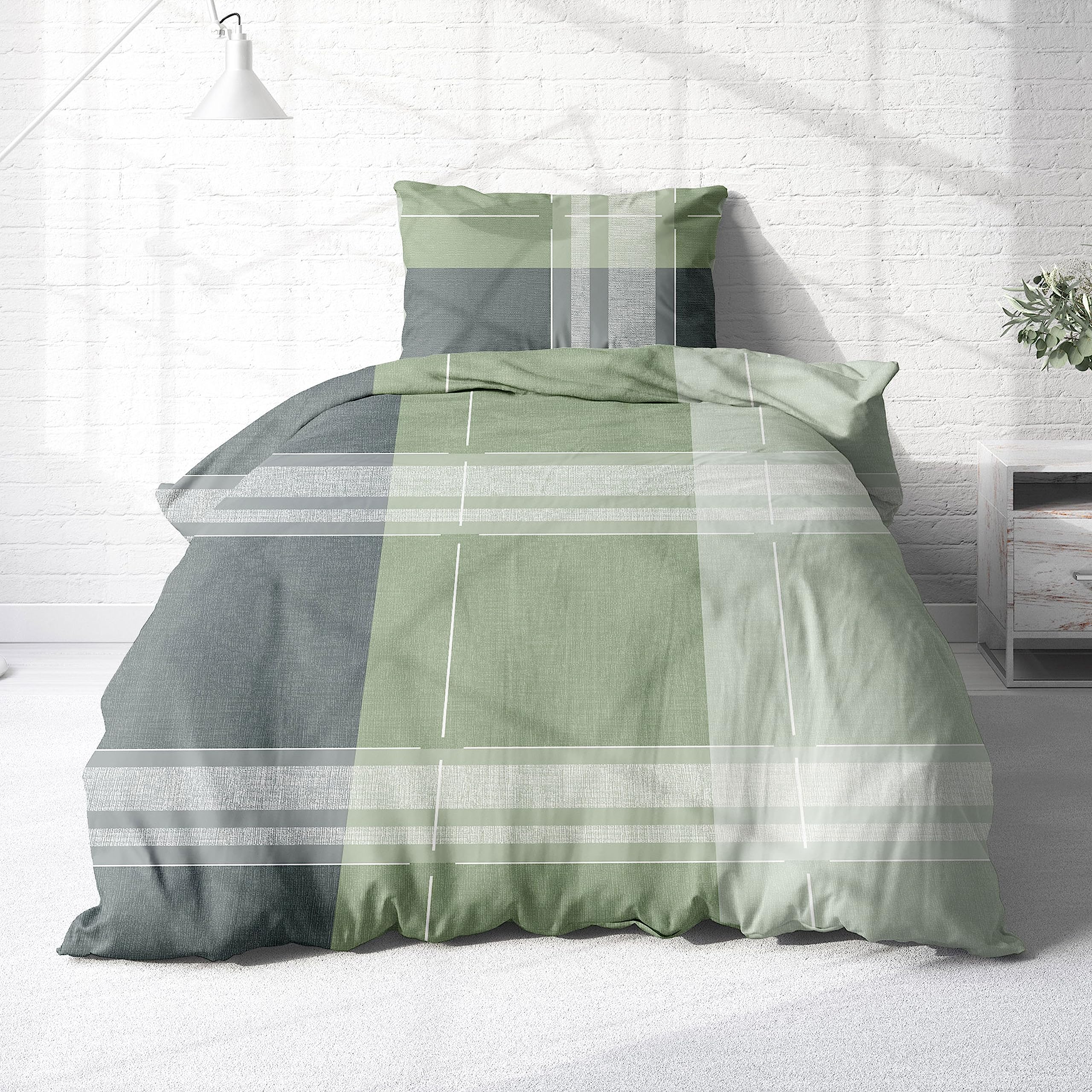 Träumschön Biber Bettwäsche Set 2tlg 155x220 cm + 80x80 cm – Flauschige Bettwäsche Grün/Grau – Weiche Winterbettwäsche Kariert - Atmungsaktiv, Warm & Hautfreundlich - 100% Baumwolle 155 x 220 cm Angebot bei HelloDeals