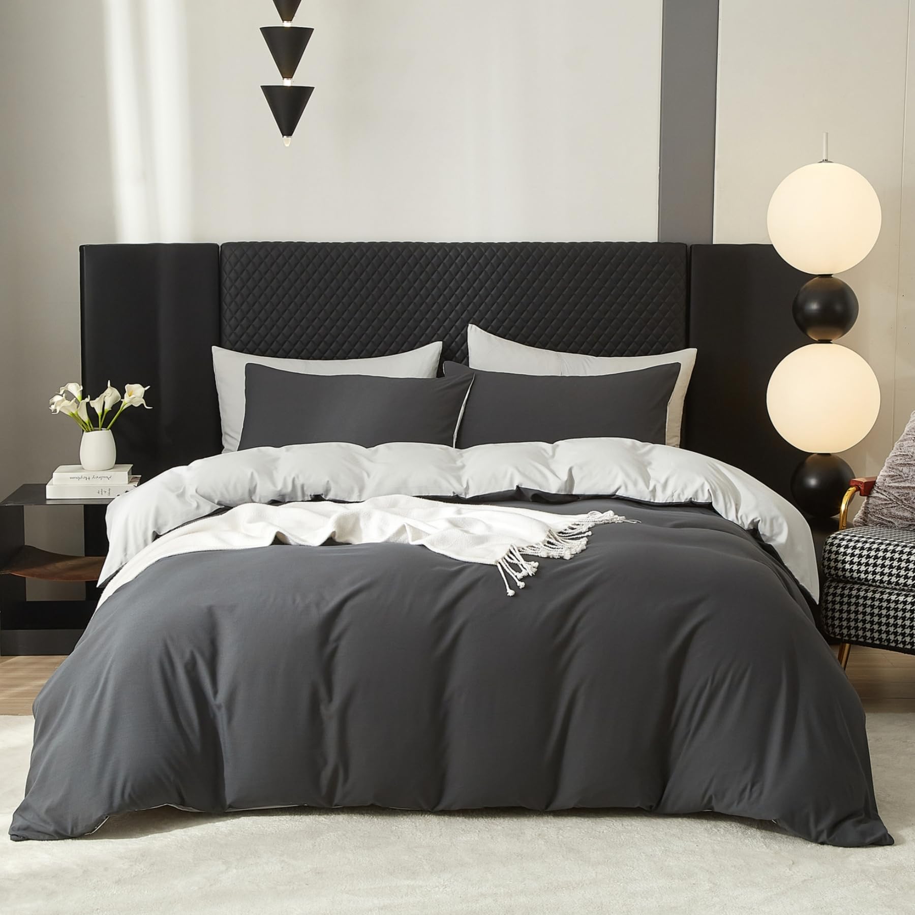 Gezu Baumwolle Bettwäsche 220x200cm Grau Hellgrau Anthrazit Einfarbig Uni Ästhetik Doppelbett Weich Baumwollbettwäsche Wende Bettwäsche Bettbezug 200x220cm und 2 Kissenbezug 80x80 mit Reißverschluss Baumwolle Anthrazit 200x220cm+80x80cmx2 Angebot bei HelloDeals