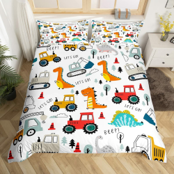 Loussiesd Dinos Bettwäsche Set 135x200cm Kinder BAU Bagger Bettwäsche Jungle Dinosaurier Ausrüstung LKW Bettbezug Set Dino Bettwäsche-Set BAU Zugmaschine Crane für Jugendliche Mädchen Zimmer Dekor Mehrfarbig 65 135*200+80*80*1 Angebot bei HelloDeals