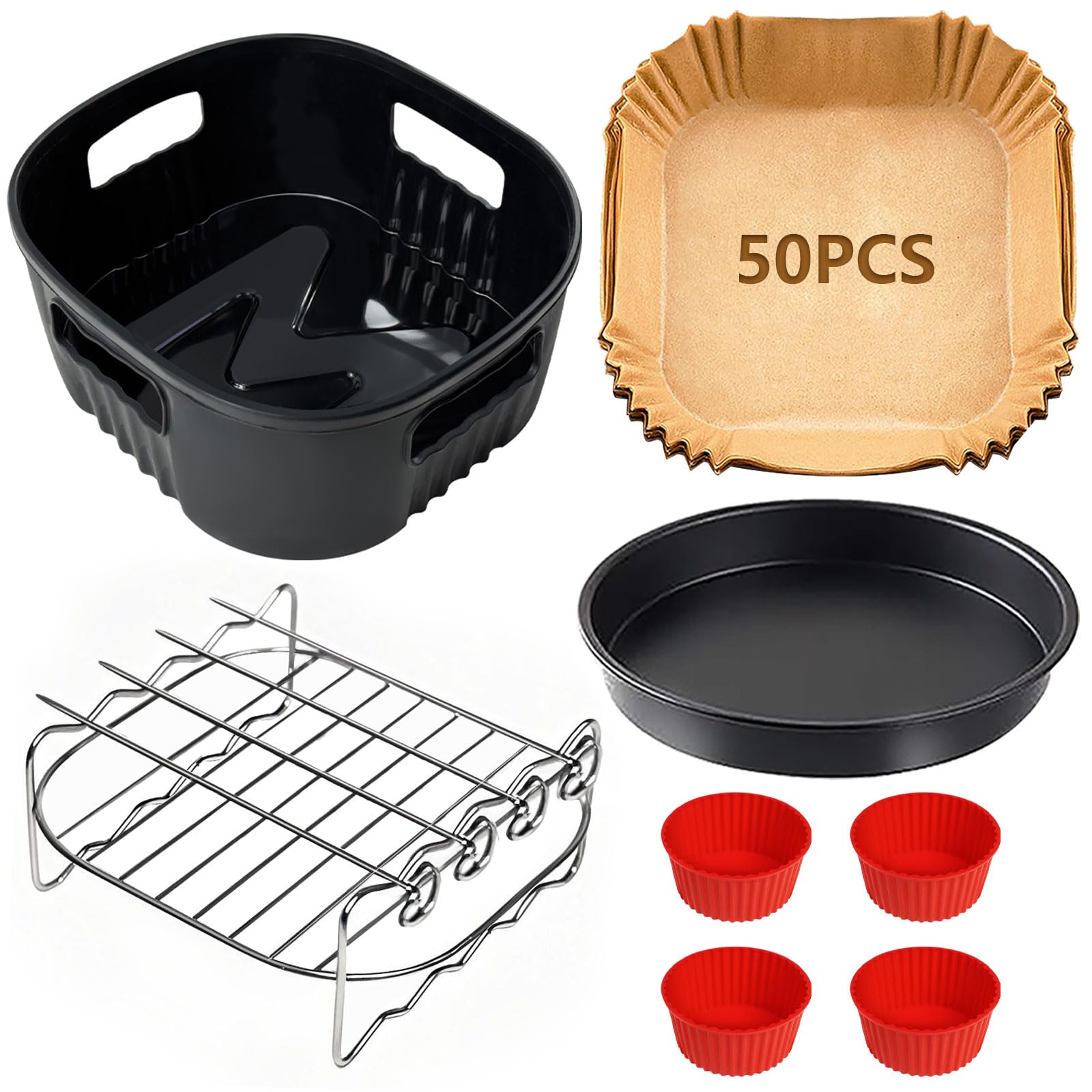 Airfryer Zubehör für Philips Essential 4,1L (HD9252, HD9255, HD9200), 5 Stück Wiederverwendbar Heißluftfritteuse Zubehör für Philips 4.1L, Chefman 3,75 L, BPA-Frei Airfryer Accessories Angebot bei HelloDeals