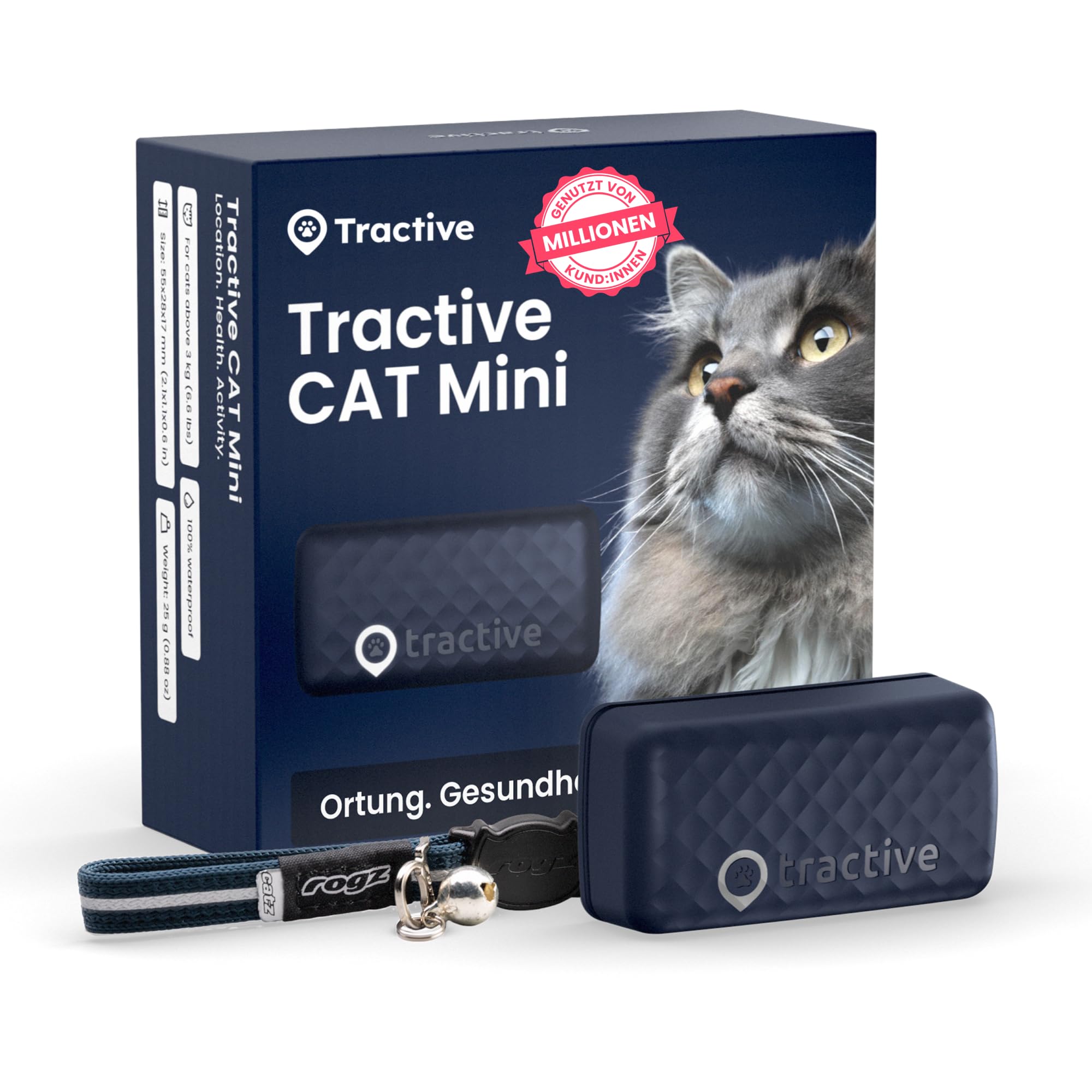 Tractive Mini Smarter Katzen GPS Tracker | Marktführer GPS Tracker Katze | Live-Ortung | Revier & Positionsverlauf | Sicherheitshalsband inkludiert Dunkelblau Angebot bei HelloDeals