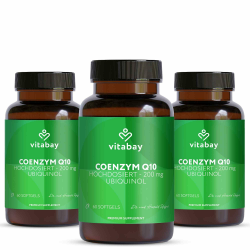 Vitabay Coenzym Q10 Ubiquinol 200 mg – 360 Kapseln – hochdosiert – natürliches Q10 in aktiver Form (Ubiquinol) aus pflanzlicher Fermentation gewonnen – Laborgeprüft in Deutschland Q10 Ubiquinol 180 Kapseln (3er Set) Angebot bei HelloDeals