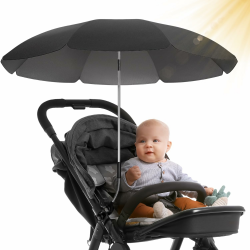STYNGARD Sonnenschirm Kinderwagen UV Schutz 50+ / 70 cm Durchmesser mit Überhang - Sonnenschutz Kinderwagen - Sonnenschutz Buggy mit flexibler Universalhalterung Modell ROME Schwarz Angebot bei HelloDeals