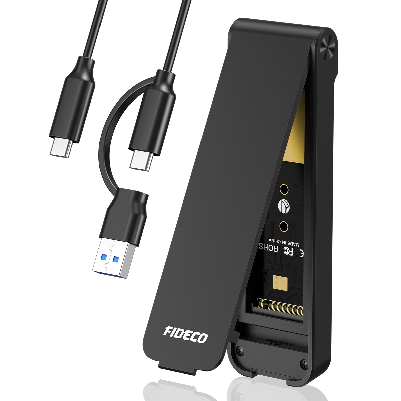 FIDECO M.2 NVMe SSD Gehäuse, USB 3.2 Gen 2 (10Gbps) M.2 NVMe USB Adapter, Sandwich-Stil-Design, Werkzeuglose Installation, Unterstützt UASP und Trim (schwarz) Angebot bei HelloDeals