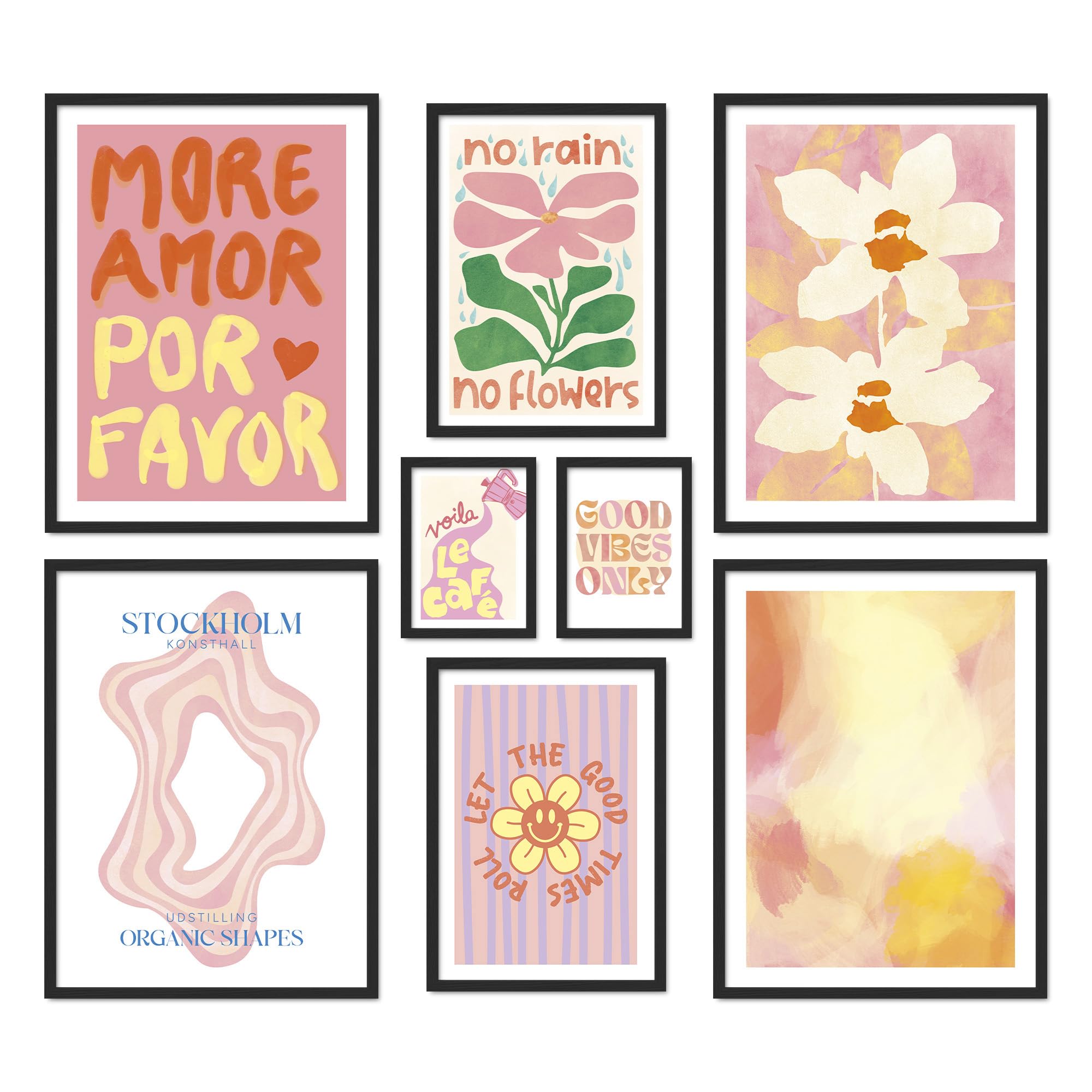ARTFAVES® Poster Set - ABSTRACT DOPAMINE DECOR - mehrteilige Wanddeko Wohnzimmer & Schlafzimmer - 8 moderne Wandbilder dopamin decor, sommer, frühling, bunt, abstrakt, kunst, rosa - ohne Bilderrahmen ABSTRACT DOPAMINE DECOR ohne Rahmen Angebot bei HelloDeals