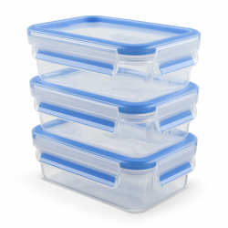 EMSA Clip & Close Frischhaltedosen-Set, rechteckig, 3 x 1 L, mit Deckel, Aufbewahrungsboxen, 100 Prozent dicht, spülmaschinen-, gefrier-, mikrowellenfest, Transparent, Blau, Made in Germany, N10313 3-teilig 1l Angebot bei HelloDeals