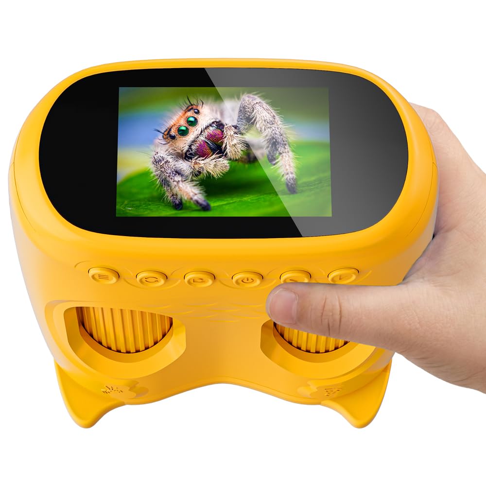 2-in-1 Mikroskop für Kinder und Fernglas für Kinder, Temodu 4K 2.0" Bildschirm, 1000X USB tragbares Taschenmikroskop, Wiederaufladbares Tragbares Fernglas, Science draussen ab 3 Jahren (Orange) gelb Angebot bei HelloDeals