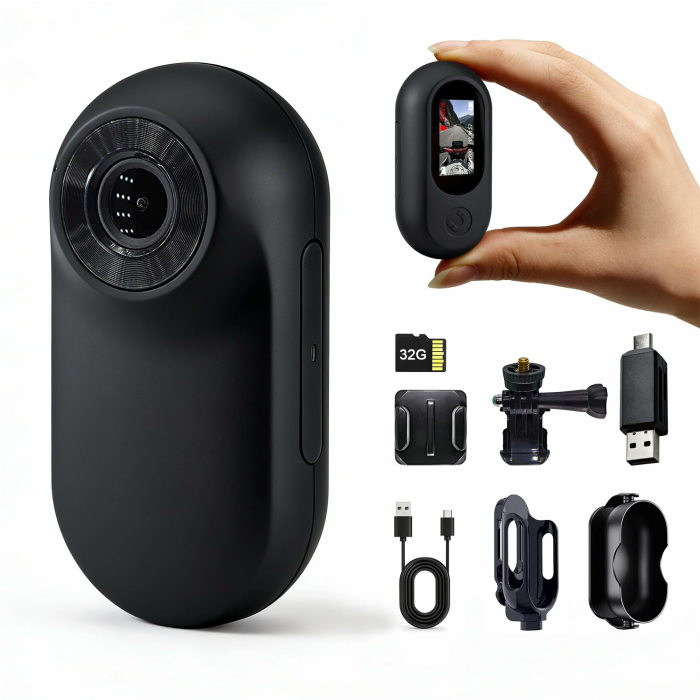 Mini Action Cam mit 32GB Speicherkarte, 26g Bodycam Körperkamera Mini, FHD Helmkamera Motorrad Reiten, Vielseitig POV Kamera für Ski, Fahrrad, Vlogging(Schwarz) Angebot bei HelloDeals