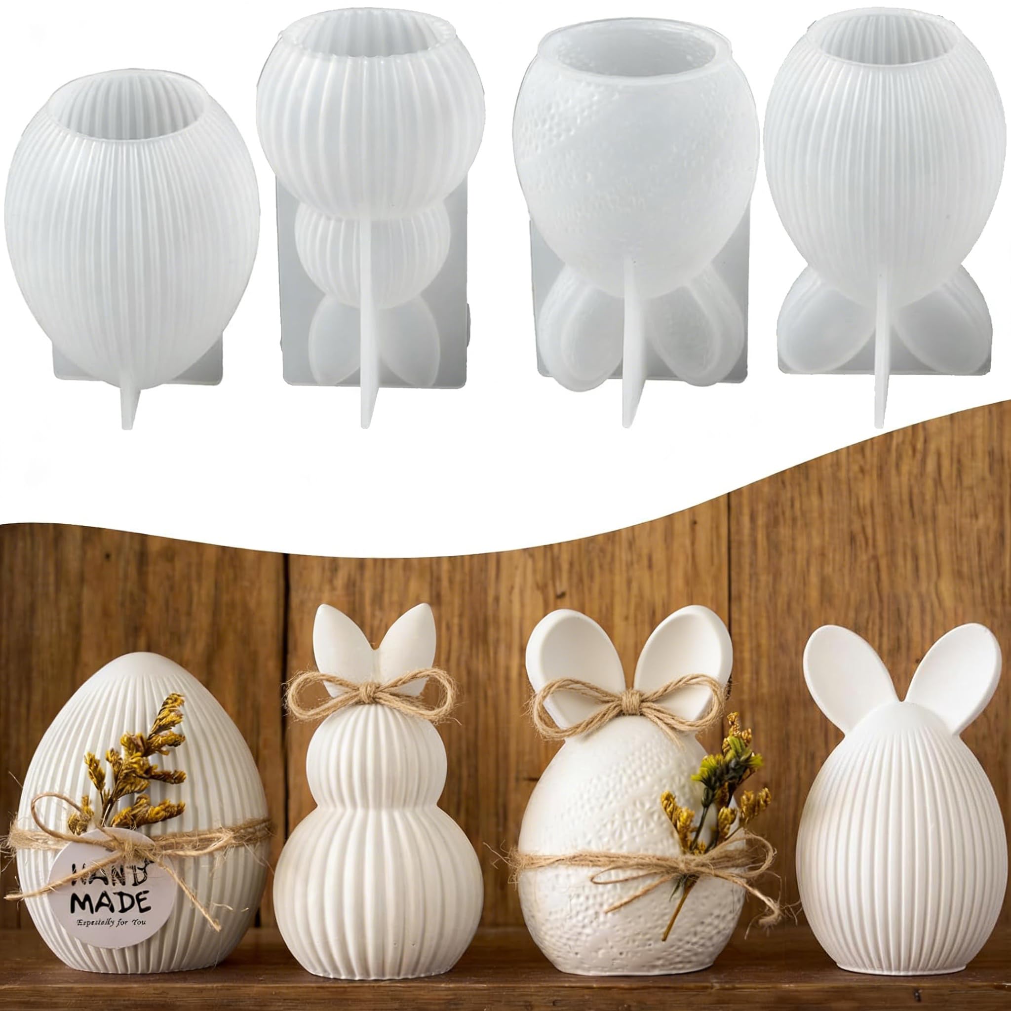 4 Stück Ostern Kaninchen Silikonform,3D Eierform Ostereierform,Silikonformen Ostern,SilikonformOstern Osterei,3D Osterhase Kerzenformen,Kerzenform Osterdeko,Gipsform Osterhasen Silikonform Angebot bei HelloDeals