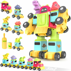 Dinosaurier Spielzeug, 5 in 2 Rex, Spinosaurus, Triceratops Auto Switch and Go Dino Zug und Transformers Spielzeug, Jungen und Mädchen ab 3 4 5 6 Jahre Angebot bei HelloDeals