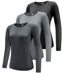 Damen 3er Pack Langarmshirt T-Shirts, UPF 50+ Sonnenschutz Schnelltrocknend Funktionsshirt Laufshirts, Atmungsaktiv Langarm Sportshirt Gym Yoga Running Top Freizeitshirt Workout Fitness Oberteil L 3er Pack-schwarz/Grau/Dunkelgrau Angebot bei HelloDeals
