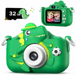 Kinderkamera, Dinosaurier Selfie Digital Kamera mit 32GB Karte, Weihnachts Geburtstagsgeschenk für Jungen und Mädchen, 1080P HD Kinder Kamera, Geschenke Spielzeug für 3 4 5 6 7 8 9 10 11 12 Jahre Green Angebot bei HelloDeals