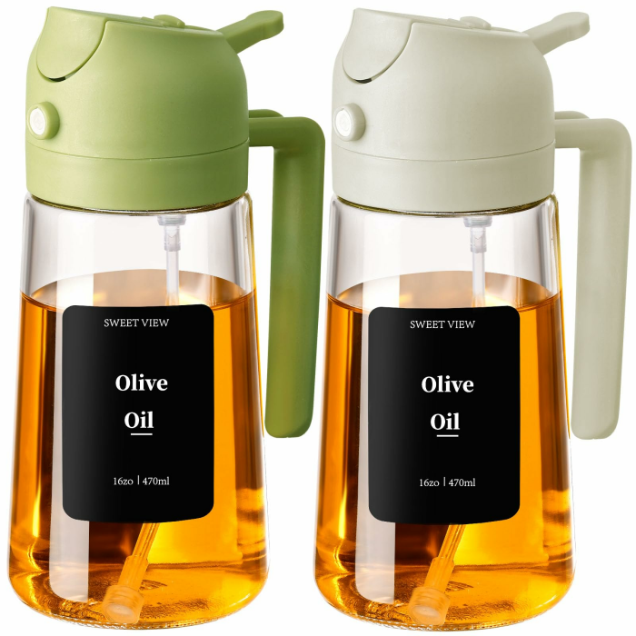 2 in 1 Ölsprüher zum Kochen, 470ml Glasölflaschen/Olivenöl Sprühflasche für Salat, Grillen und Heißluftfritteuse (Grün, Weiß) Angebot bei HelloDeals